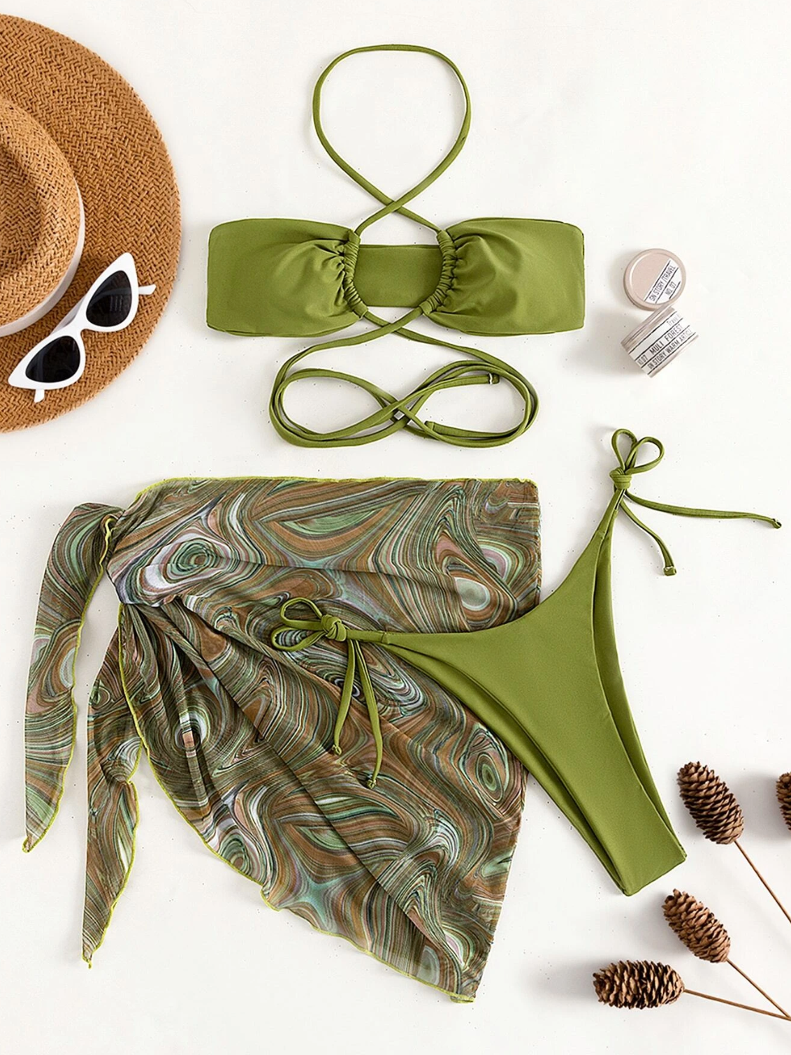 Olive Oasis: Bikini 3 piezas color verde oliva
