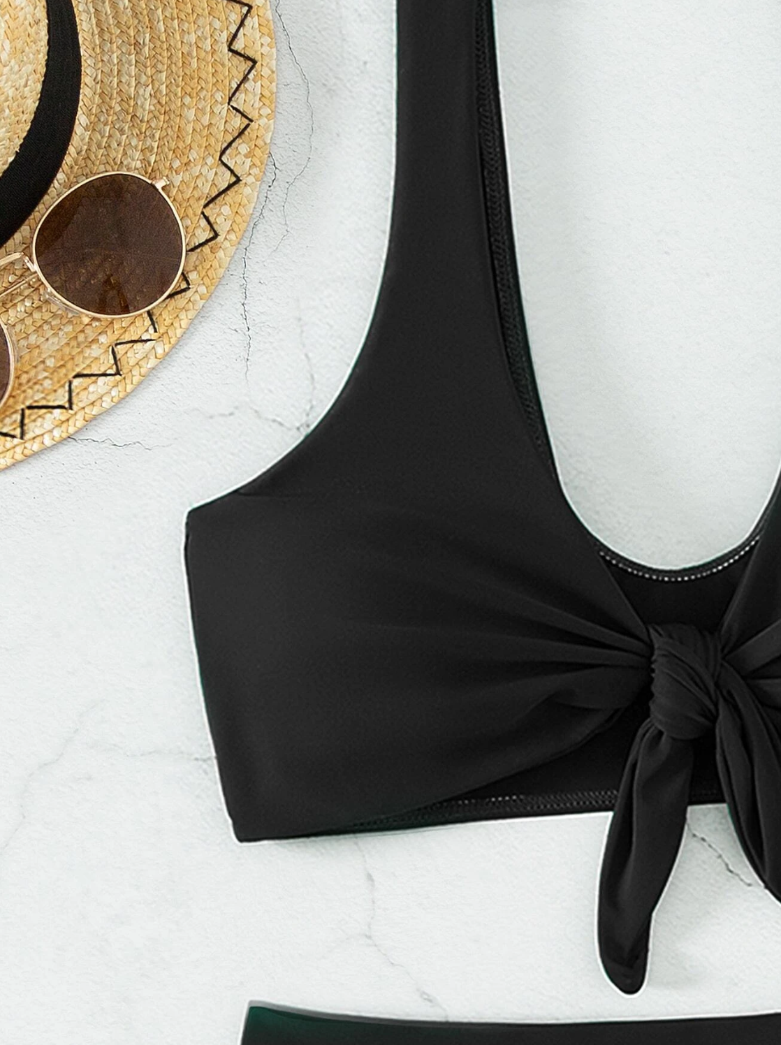 Classic Black: Bikini 2 piezas liso con nudo delantero de cintura alta color negro