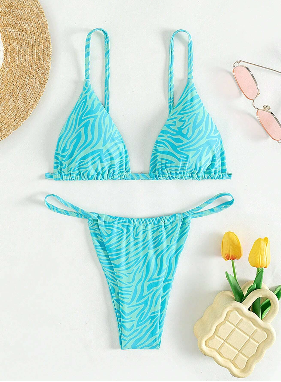 Zebra Jungle: Bikini 2 piezas con tanga triángulo con estampado de zebra