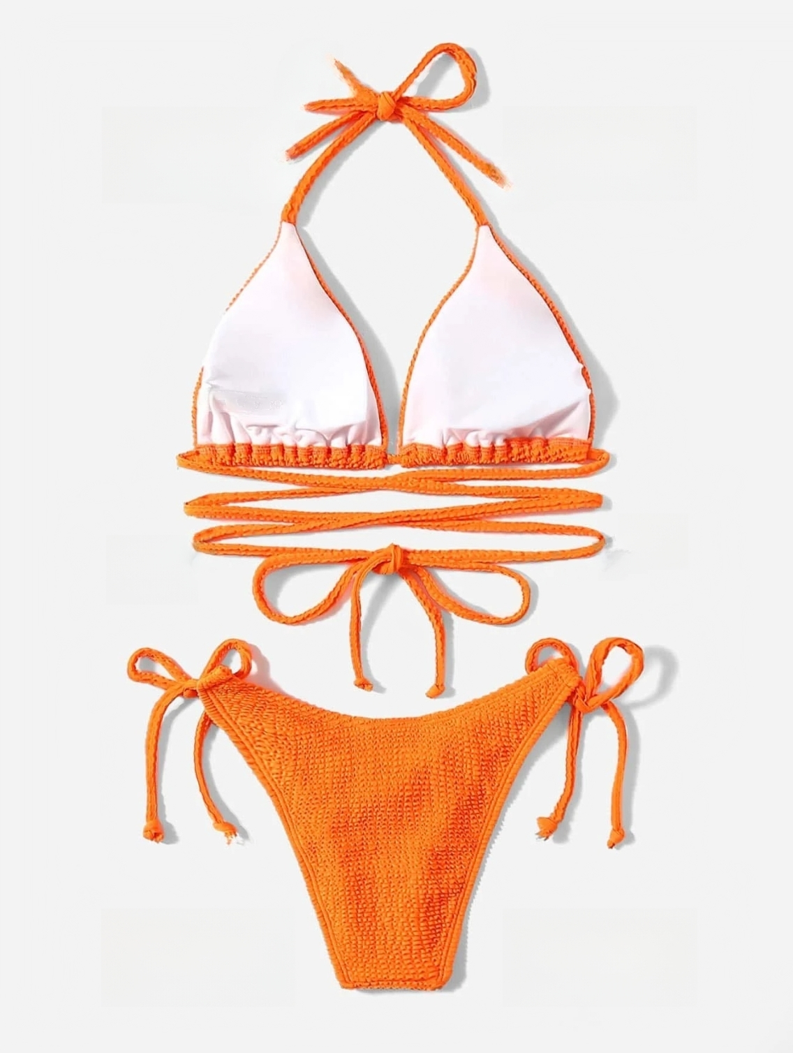 Palm Paradise: Bikini 2 piezas texturizado con top halter y pitas laterales