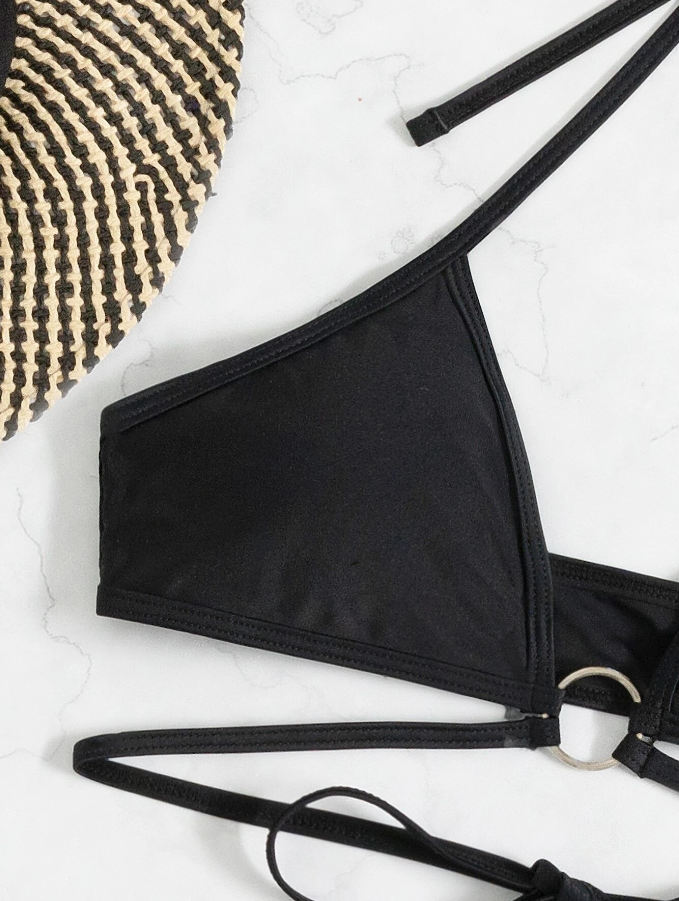 Ocean's Midnight: Bikini 3 piezas halter con falda de playa color negro