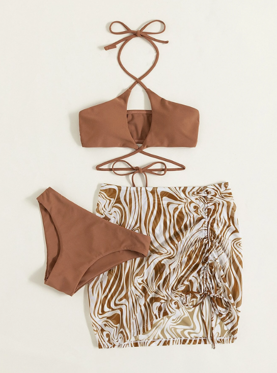 Caramel Marble: Bikini 3 piezas con estampado de mármol