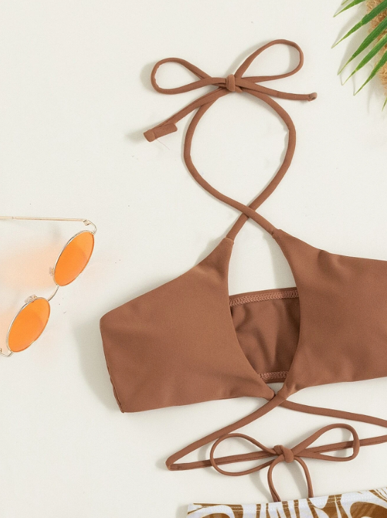 Caramel Marble: Bikini 3 piezas con estampado de mármol