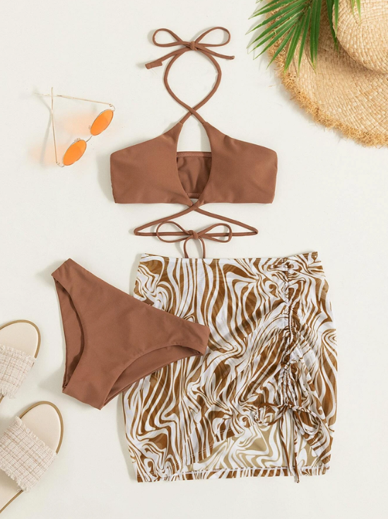 Caramel Marble: Bikini 3 piezas con estampado de mármol