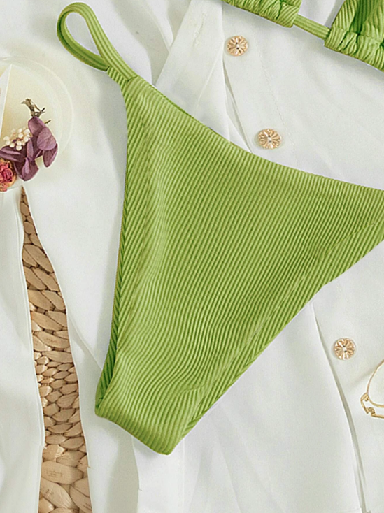 Electric Lime: Bikini 2 piezas triángulo halter de canalé color verde lima