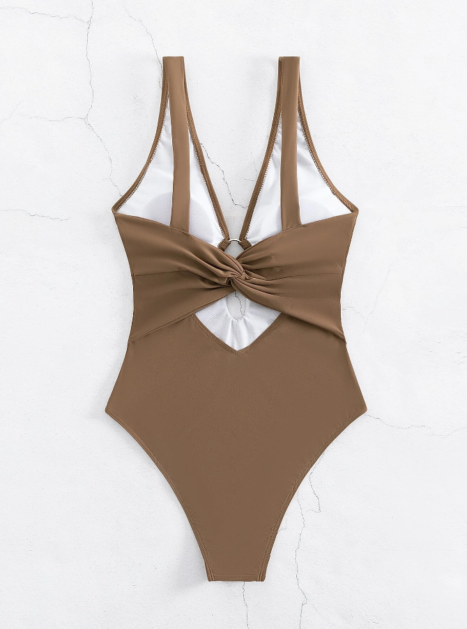 Classic Brown: Traje de baño de una pieza con aro