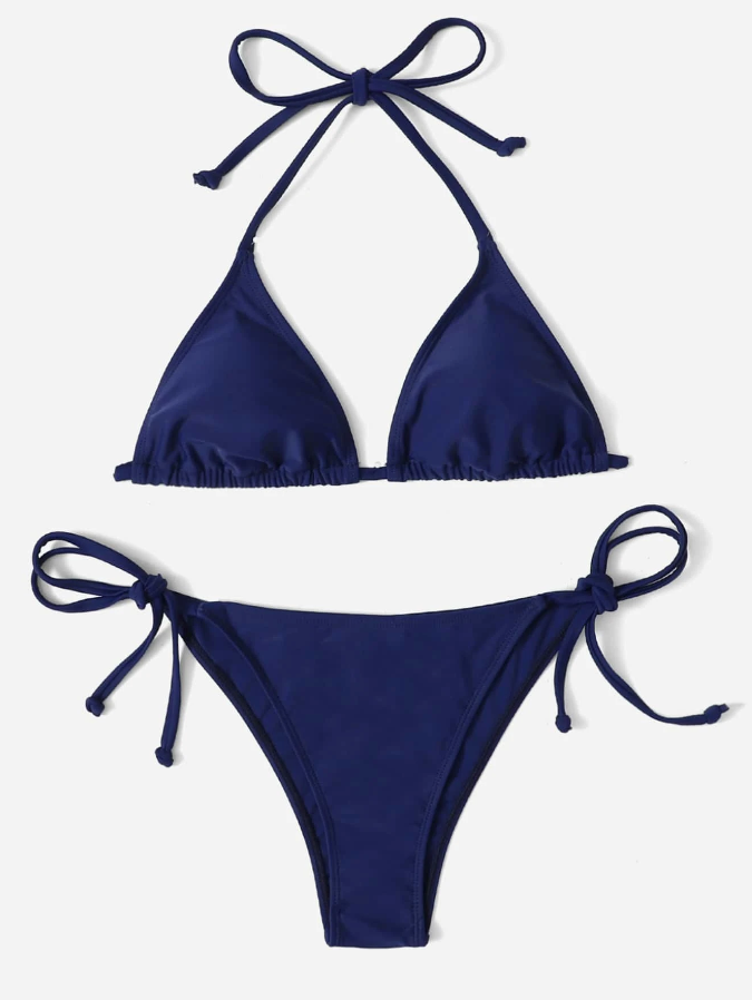 Island Blue Elegance: Bikini 2 piezas halter simple azul marino