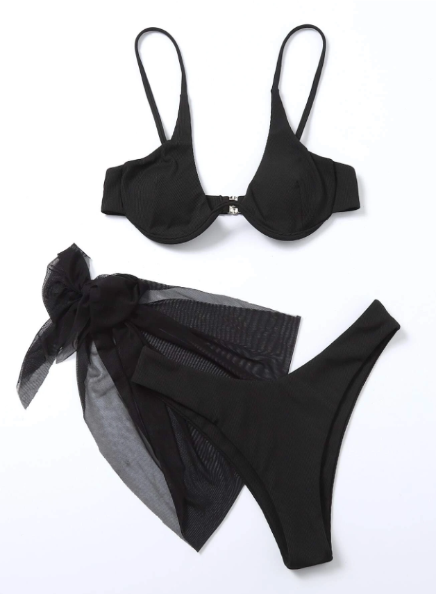 Island Black: Bukini 3 piezas color negro