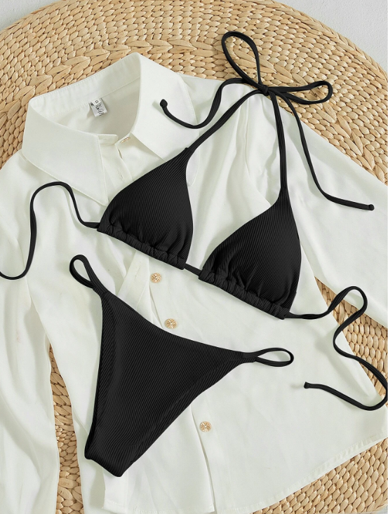 Twilight Luxe: Bikini 2 piezas triángulo halter color negro