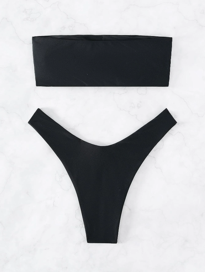 Timeless Black: Bikini 2 piezas strapless de pierna alta color negro