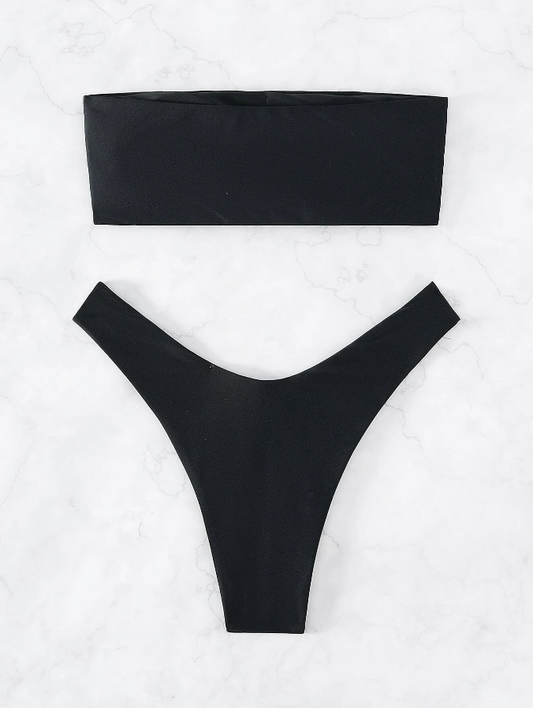 Timeless Black: Bikini 2 piezas strapless de pierna alta color negro