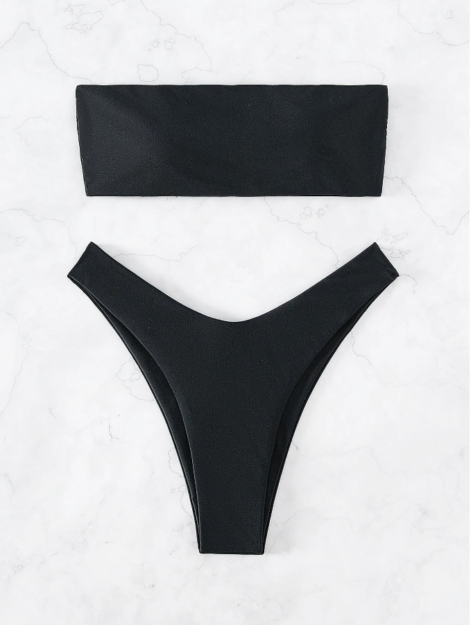 Timeless Black: Bikini 2 piezas strapless de pierna alta color negro