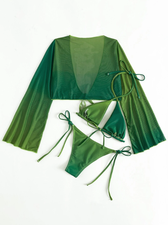 Green Tie-Dye : Bikini 3 piezas tie dye y bottom de pitas