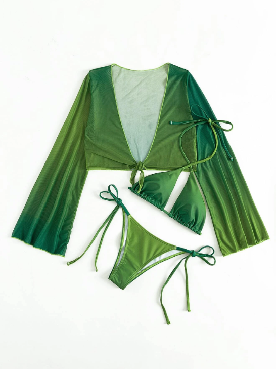 Green Tie-Dye : Bikini 3 piezas tie dye y bottom de pitas