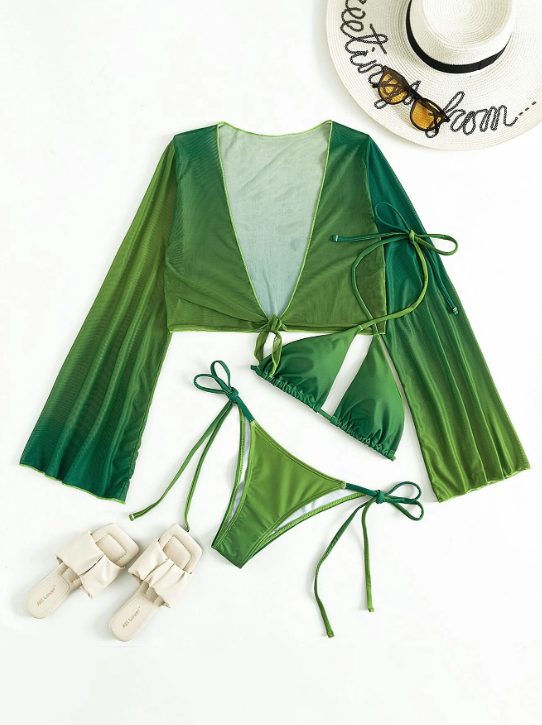 Green Tie-Dye : Bikini 3 piezas tie dye y bottom de pitas