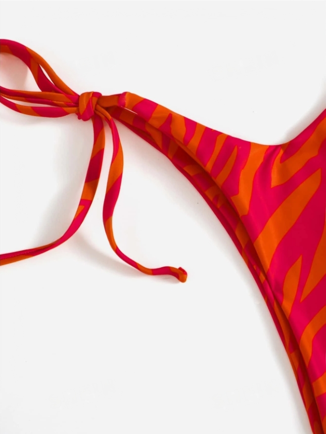 Red Zebra Bliss: Bikini 2 piezas corte alto con lazo estampado de zebra