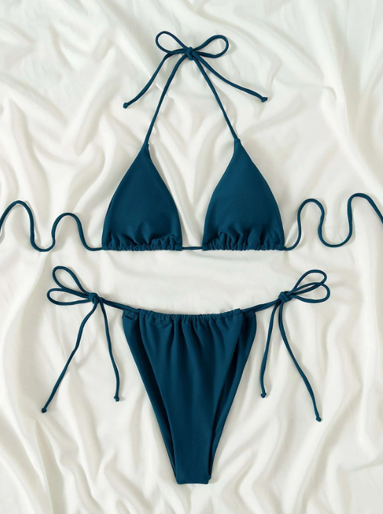 Ola Esmeralda: Bikini Halter de Corte Alto y Tanga