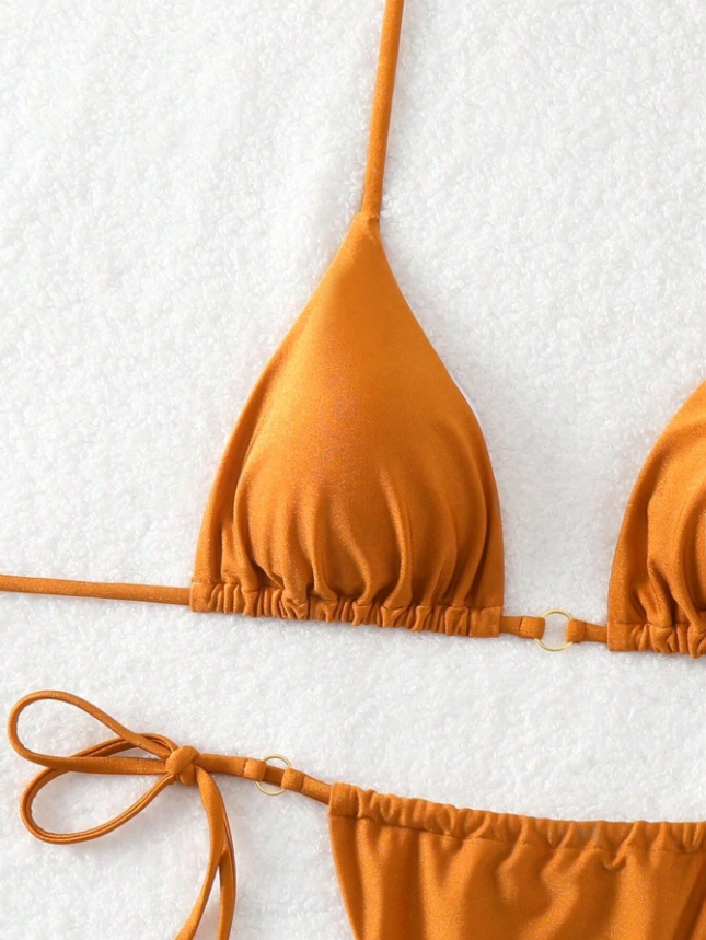 Desert Rose: Bikini 2 piezas con sujetador halter y bottom de tanga con pitas laterales