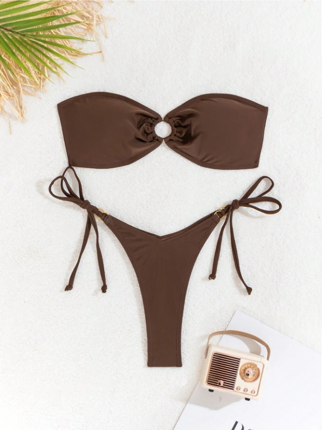 Mocha Allure: Bikini 2 piezas strapless con bottom de tanga
