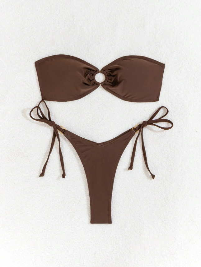 Mocha Allure: Bikini 2 piezas strapless con bottom de tanga
