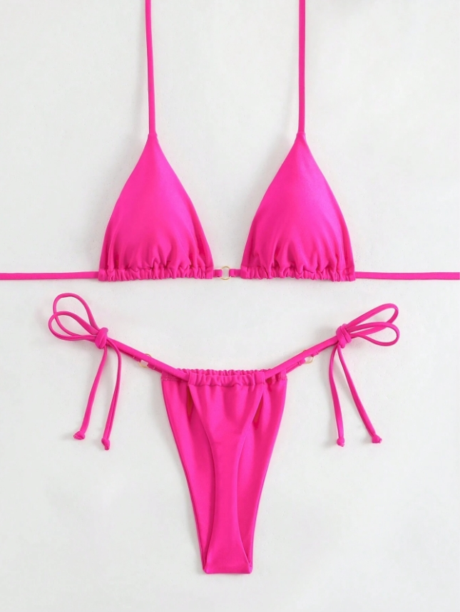 Pink Temptation: Bikini 2 piezas liso con lazo laterales