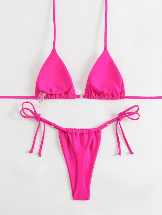 Pink Temptation: Bikini 2 piezas liso con lazo laterales
