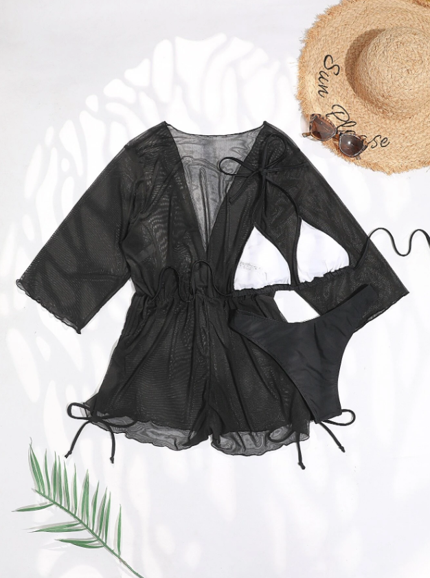 SereneShade: Bikini 3 piezas con cover up color negro