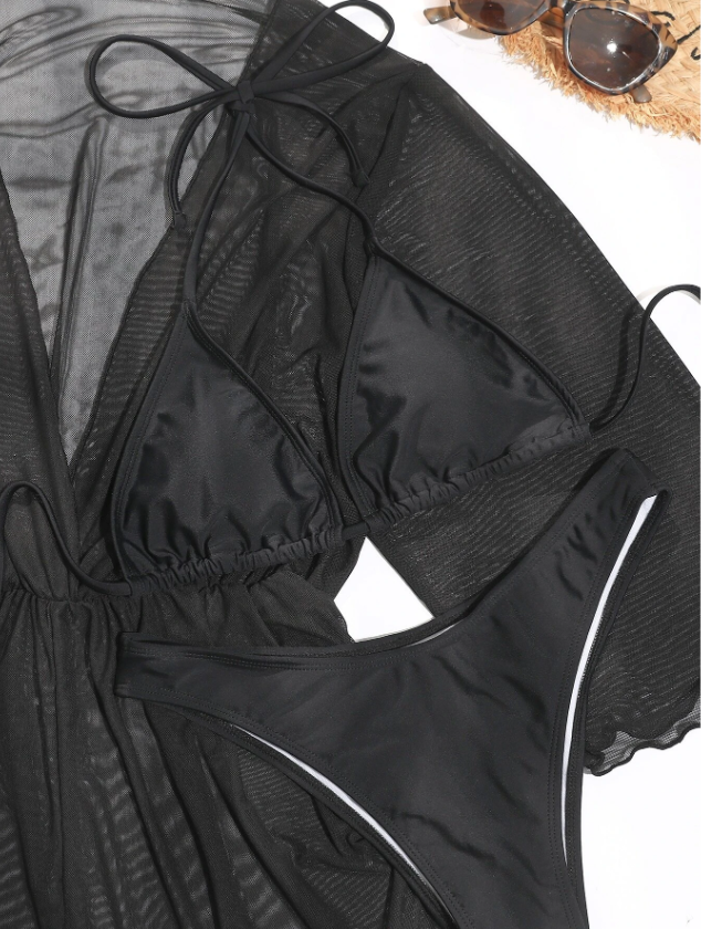 SereneShade: Bikini 3 piezas con cover up color negro