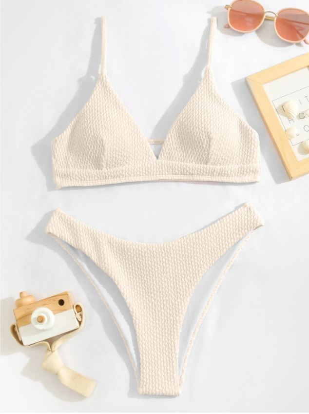 Sandy Beige: Bikini 2 piezas, corte alto con textura