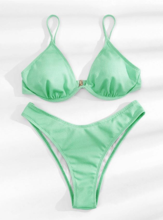 Minty Delight: Bikini push up de corte alto