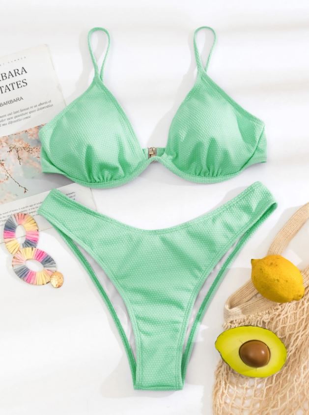 Minty Delight: Bikini push up de corte alto
