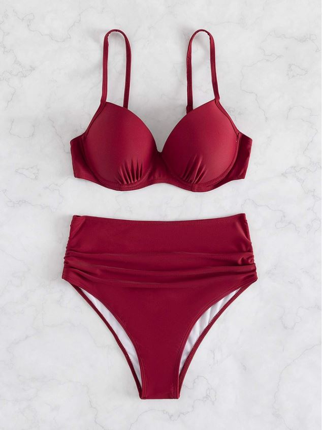 Elegant Merlot: Bikini 2 piezas, push up cintura alta