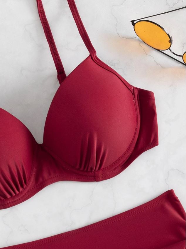 Elegant Merlot: Bikini 2 piezas, push up cintura alta