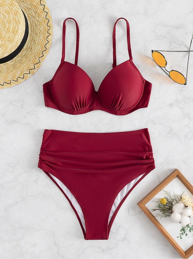 Elegant Merlot: Bikini 2 piezas, push up cintura alta