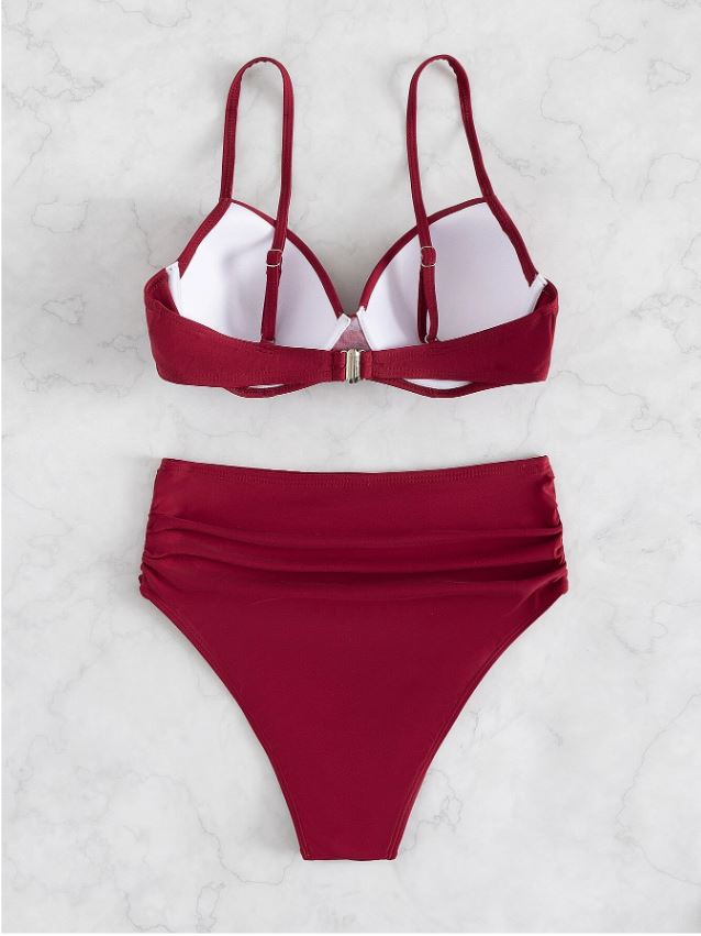 Elegant Merlot: Bikini 2 piezas, push up cintura alta
