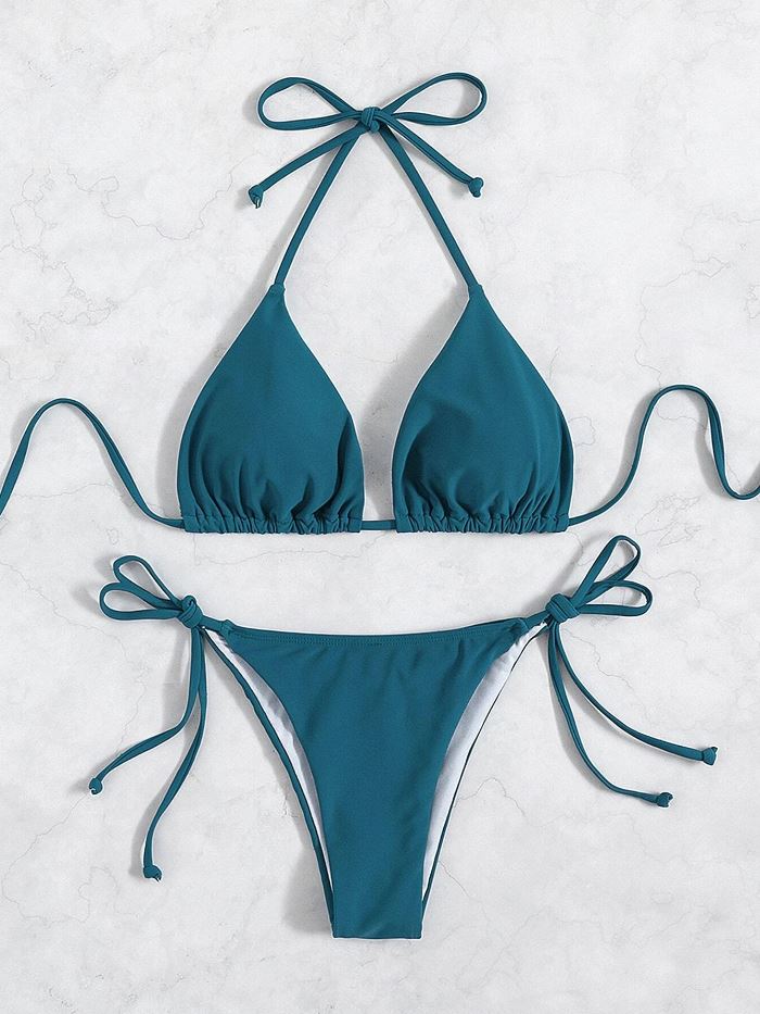 NavySeduction: Bikini 2 piezas de triangulo halter con pitas laterales