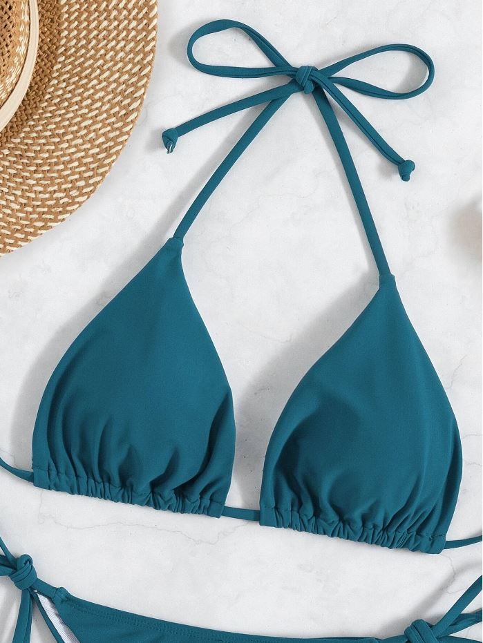 NavySeduction: Bikini 2 piezas de triangulo halter con pitas laterales