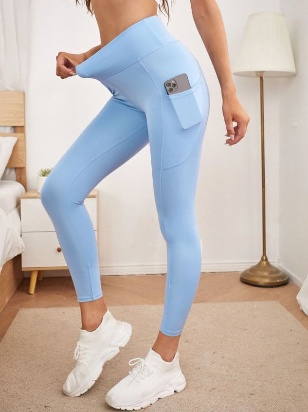 Leggings con bolsillo de cintura alta celeste