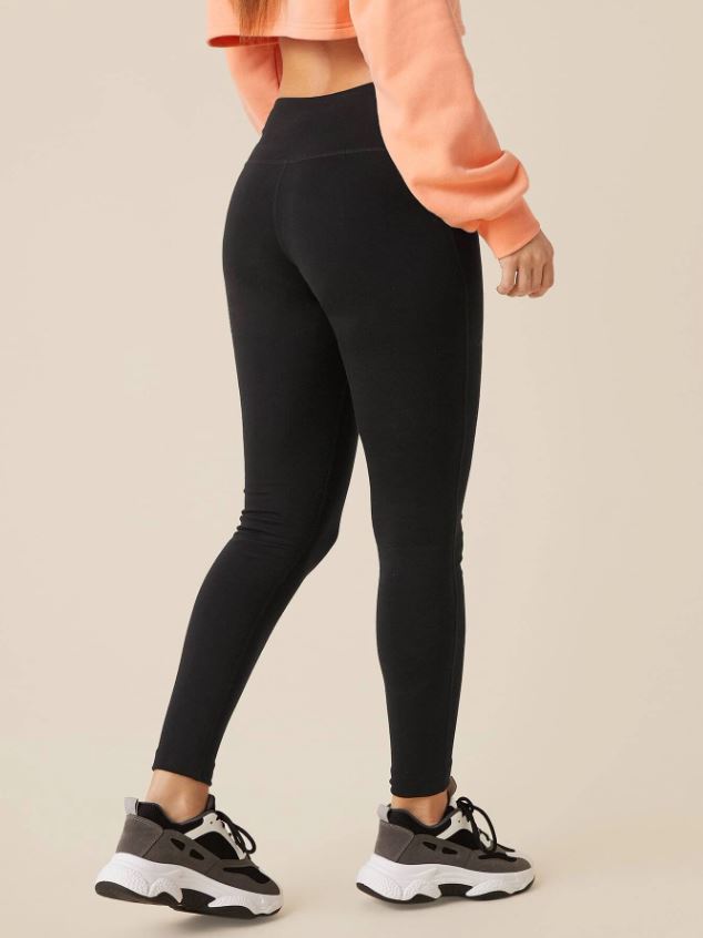 Leggings unicolor de cintura ancha color negro
