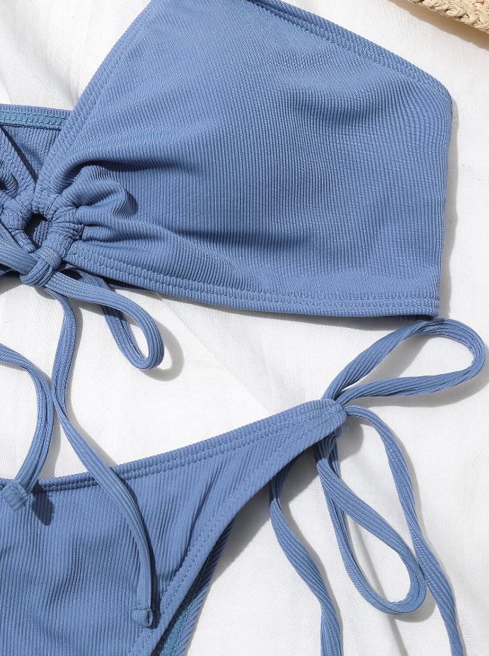 Serenity Sky: Bikini 2 piezas de canalé con cordón delantero