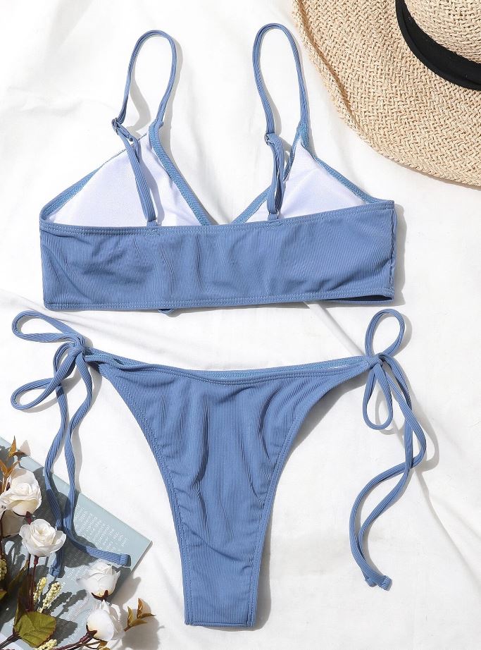 Serenity Sky: Bikini 2 piezas de canalé con cordón delantero