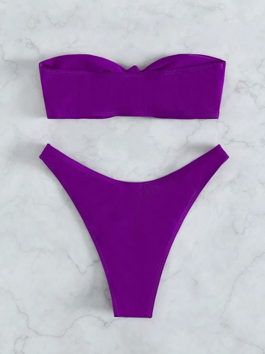 Violet Beach Bliss: Bikini 2 piezas strapless con diseño con nudo