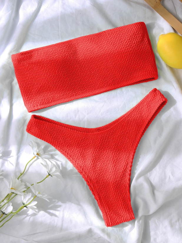 Tropical Blaze: Bikini 2 piezas strapless simple con textura