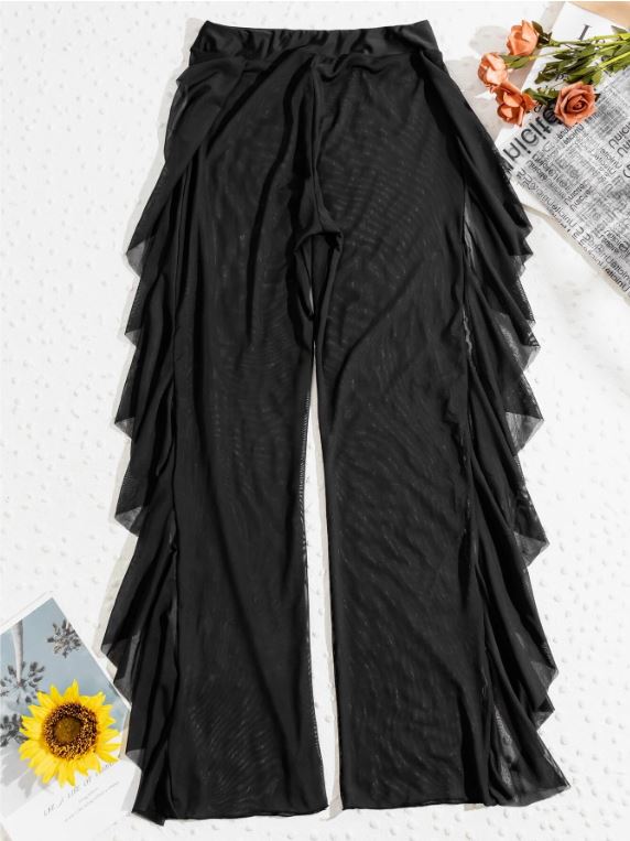 Sleek Black Beach: pantalones cover up color negro