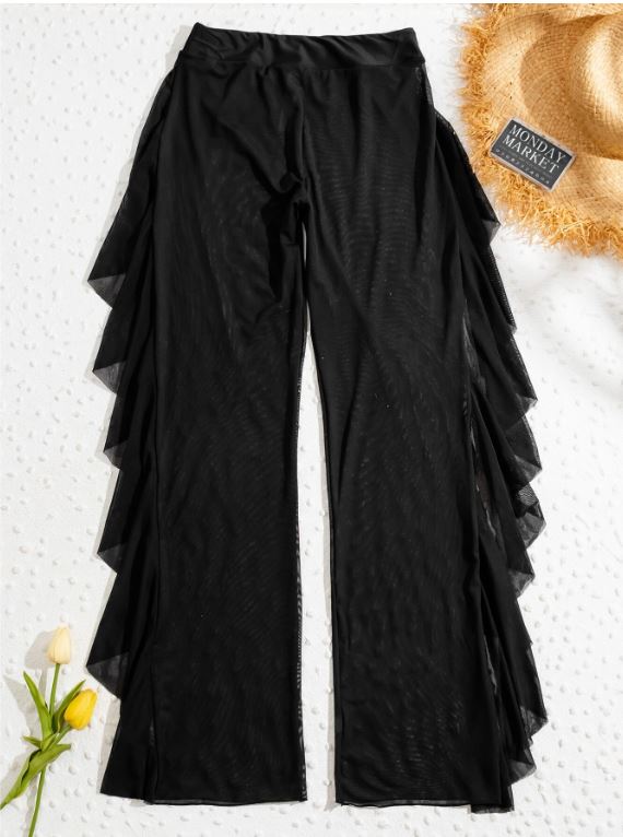 Sleek Black Beach: pantalones cover up color negro