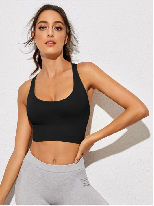 Sport bra de soporte alto color negro liso