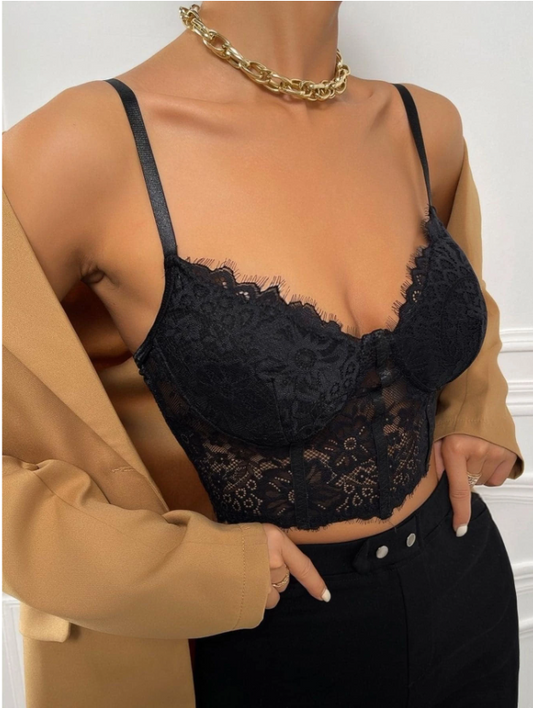 Top de tirantes corto con encaje bustier