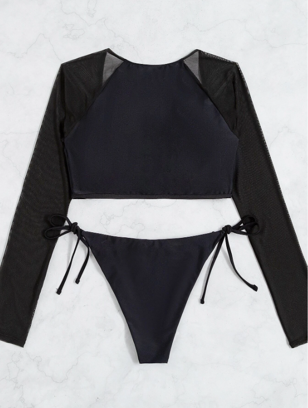 ShadowLuxe: Bikini manga larga con cordón lateral color negro
