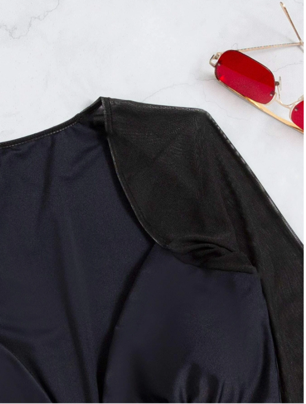 ShadowLuxe: Bikini manga larga con cordón lateral color negro