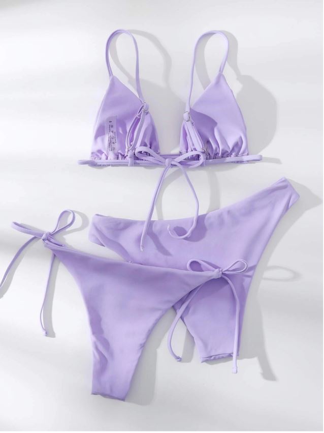 Sweet Lavender: Bikini 3 piezas color lila, corte alto